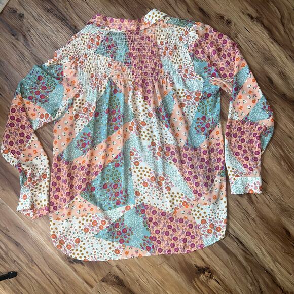 Rose + Olive Colorful Boho Floral Long Sleeve Button Up Size Large - Picture 2 of 8